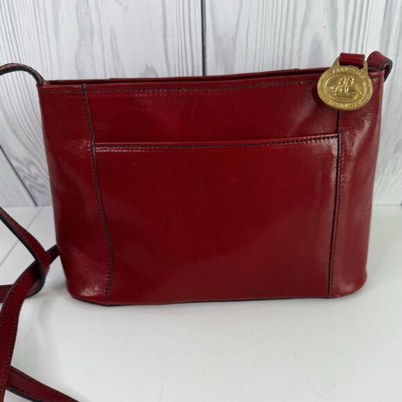 Vtg Brahmin Crossbody Bag Small Red Leather Shoulder Purse Zip Top Side Pocket - Picture 1 of 9